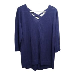 Chicos Cross back V neck Pullover 3/4 Sleeve Starlit navy sweater Size 2 US‎ L